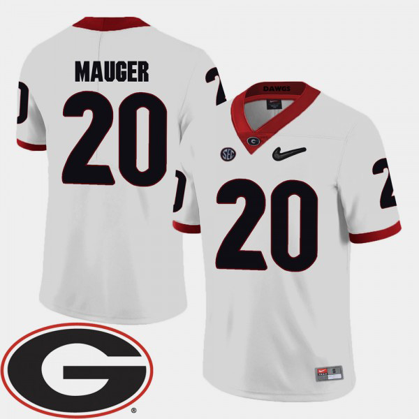 Men's #20 Quincy Mauger Georgia Bulldogs 2018 SEC Patch College Football Jersey - White